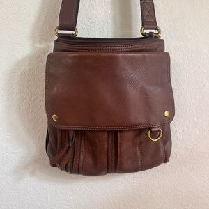 Fossil Genuine Leather Brown Messenger Crossbody Shoulder Bag